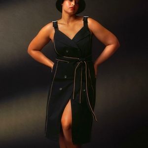 Anthropologie Mauve women black trench midi dress with waist belt 18W